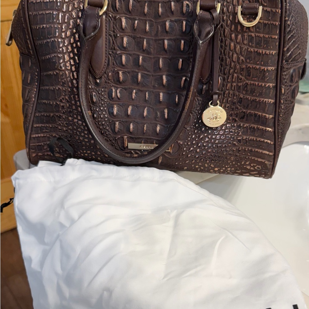 Brahmin Dark Brown Croc-Embossed Satchel